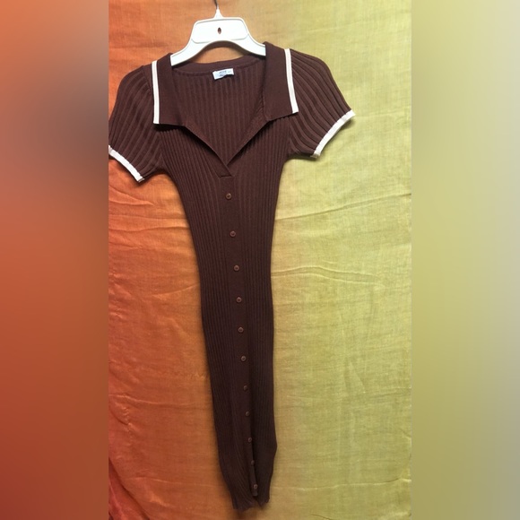 All the way down button polo dress with accent stripes - Picture 1 of 7